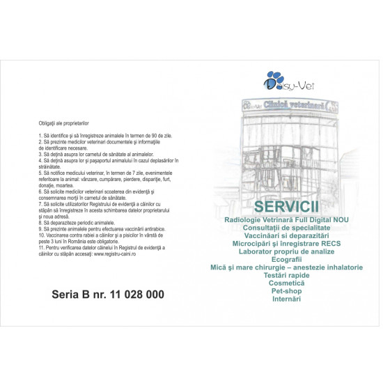 Carnete sanatate caini, set 100 bucati, cu cod unic, PERSONALIZATE